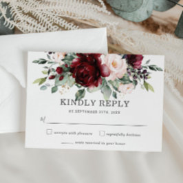 Placa RSVP de Casamento Floral Rustic Burgundy Blu
