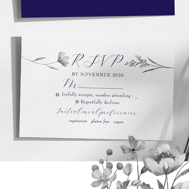 Placa RSVP de Casamento Floral Silver (Criador carregado)