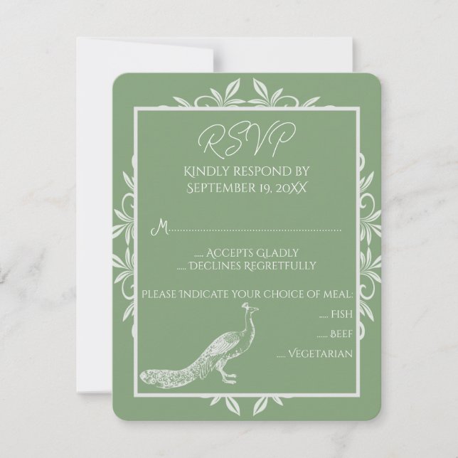 Placa RSVP de Casamento Florestal de Moss Green (Frente)