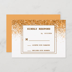 Placa RSVP de Casamento Glitter Dourado