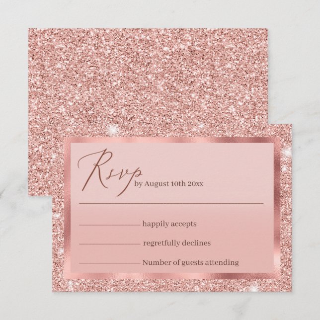 Placa RSVP de Casamento Glitter Dourado rosa (Frente/Verso)