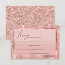 Placa RSVP de Casamento Glitter Dourado rosa