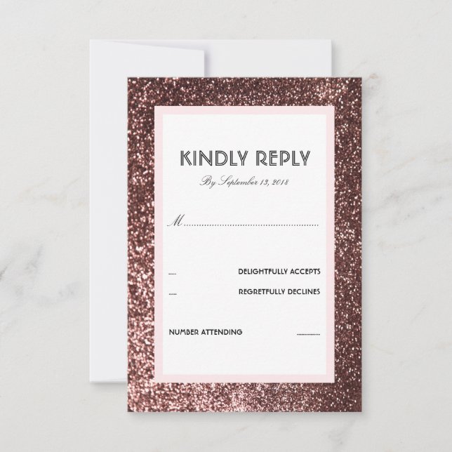 Placa RSVP de Casamento Glitter Dourado rosa (Frente)
