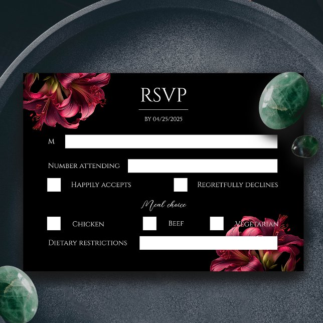 Placa RSVP de Casamento Gótico Floral Lily Dark (Floral Lilly Moody Gothic Wedding RSVP Card)