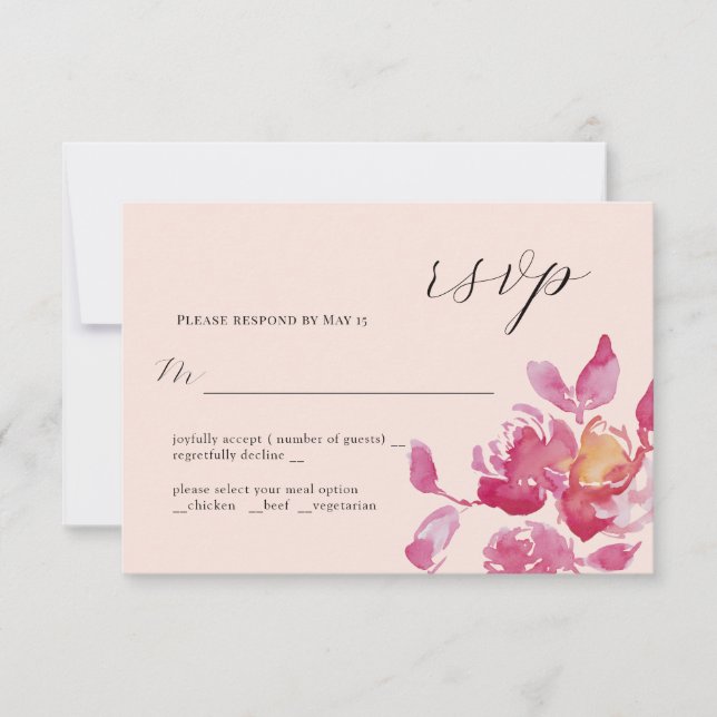 Placa RSVP de Casamento Moderno com Rosa Watercolo (Frente)