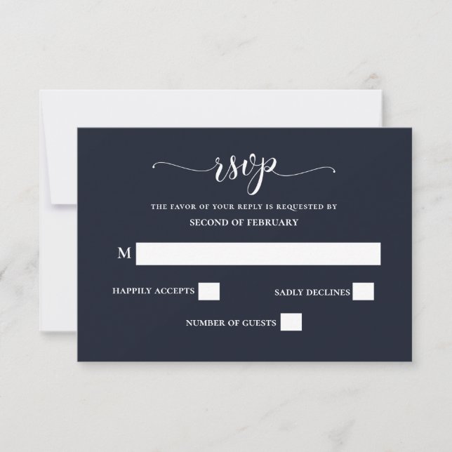 Placa RSVP de Casamento Moderno de Caligrafia Simp (Frente)