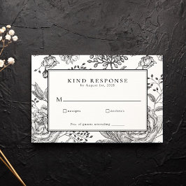 Placa RSVP de Casamento Negra Floral Elegante