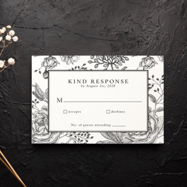 Placa RSVP de Casamento Negra Floral Elegante (Criador carregado)
