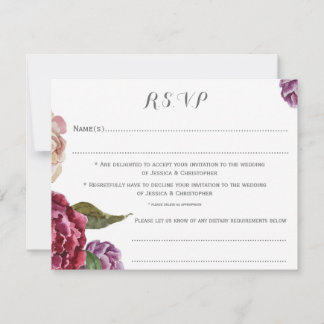 Placa RSVP de Casamento Personalizado Floral Escur
