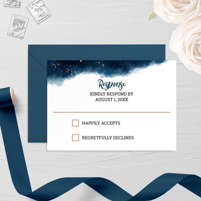 Placa RSVP de Casamento por Aquarela de marinho e  (Criador carregado)