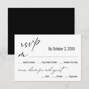 Placa RSVP de Casamento Preto de Escolha Simples M