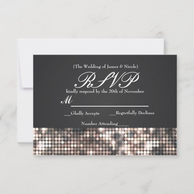 Placa RSVP de Casamento Preto do Glamor Sequins Sp (Frente)