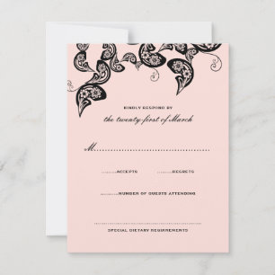 Placa RSVP de Casamento Preto-Rosa-Rosa-Chic Flora