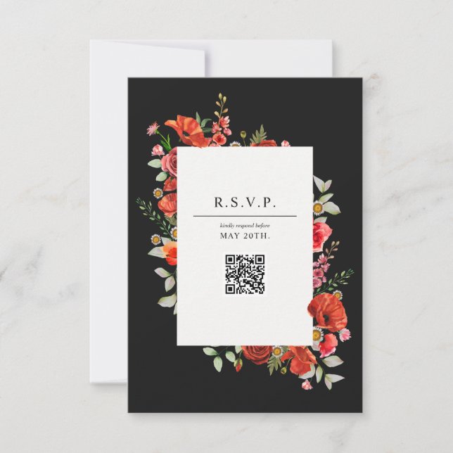 Placa RSVP de Casamento QR Botânica de Flores Selv (Frente)