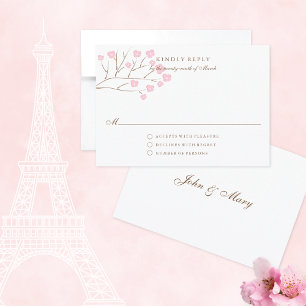 Placa RSVP de Casamento Romântico de Cereja Rosa B