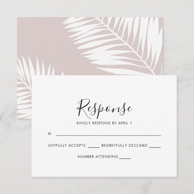 Placa Rsvp De Casamento Rosa Graceful Palms (Frente/Verso)
