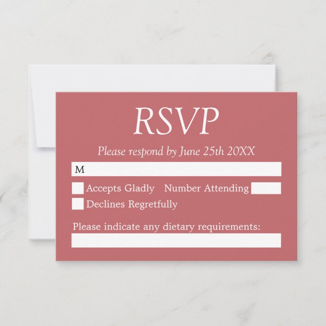 Placa RSVP de Casamento Rosa Rosa de na moda Dusty (Frente)