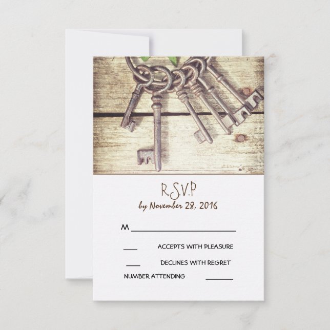 Placa RSVP de Casamento Russo de Skeleton Keys (Frente)