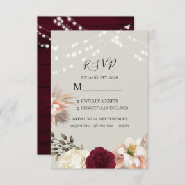 Placa RSVP de Casamento Rustic Floral Burgundy
