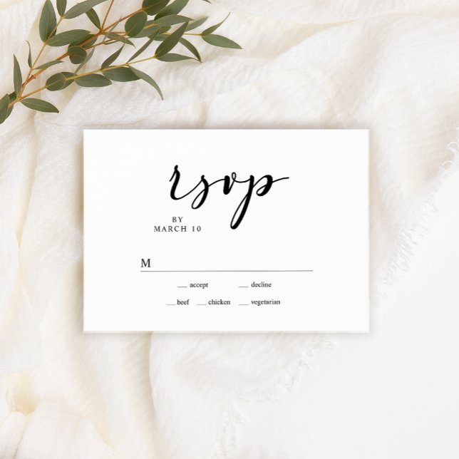 Placa RSVP de Casamento Simples de Script Preto Mo (Criador carregado)
