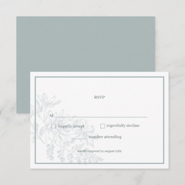 Placa RSVP de Casamento Simples Floral Floral Verd (Frente/Verso)