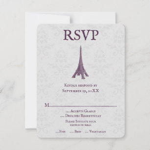 Placa RSVP de Casamento tema damasco de torre Eiff