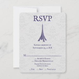 Placa RSVP de Casamento tema damasco de torre Eiff