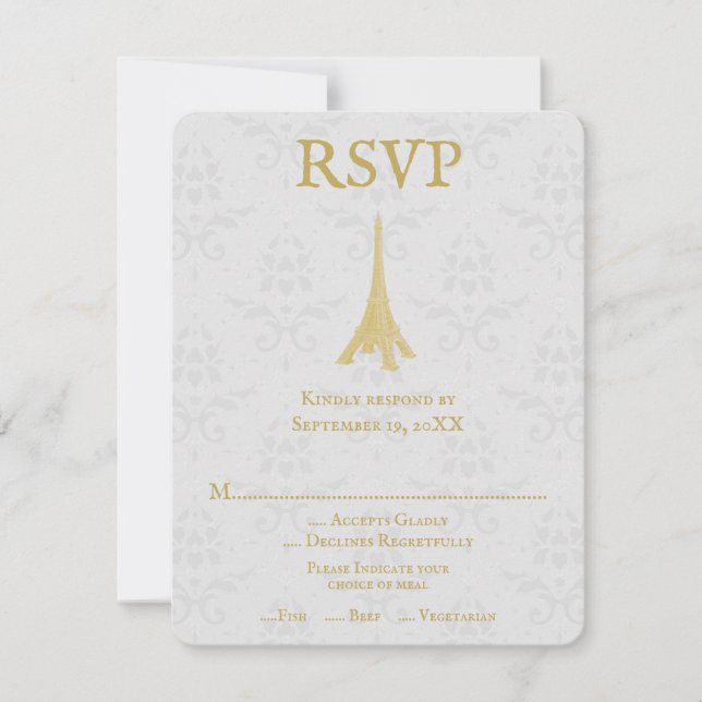 Placa RSVP de Casamento tema damasco de torre Eiff (Frente)