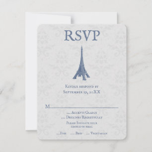 Placa RSVP de Casamento tema damasco Eiffel Torre