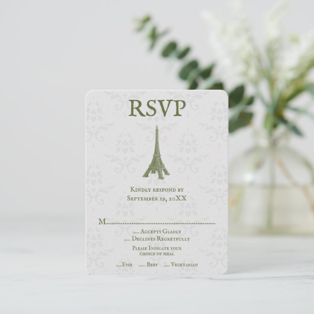 Placa RSVP de Casamento tema damasco Eiffel Torre  (Em pé/Frente)