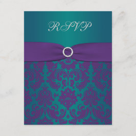 Placa RSVP de Casamento tema damasco Roxo e Teal