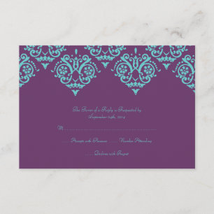 Placa RSVP de Casamento tema damasco Teal e Purple