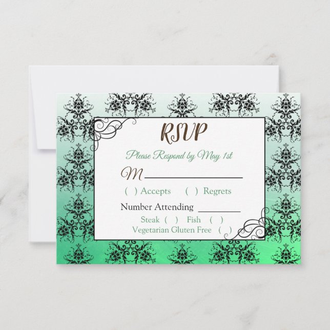 Placa RSVP de Casamento tema damasco Verde (Frente)