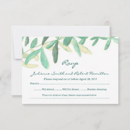 Placa RSVP de Casamento Verde Botânico Moderno