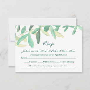 Placa RSVP de Casamento Verde Botânico Moderno