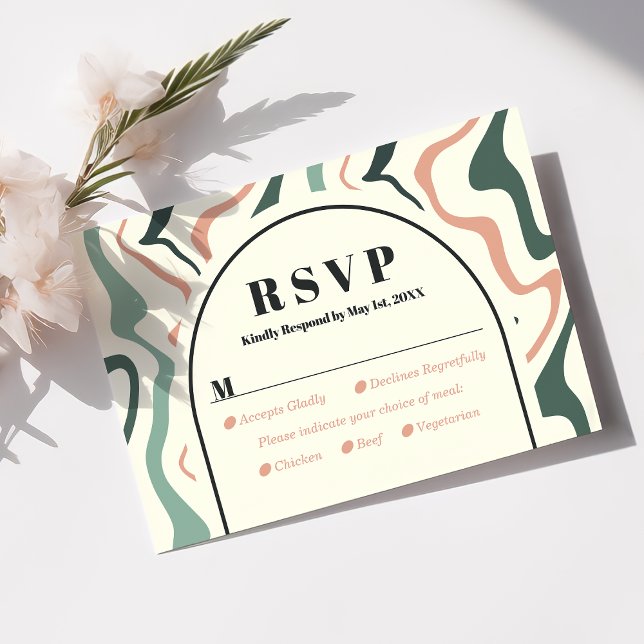 Placa RSVP de Casamento Verde Cor-de-Rosa da Arca  (Criador carregado)