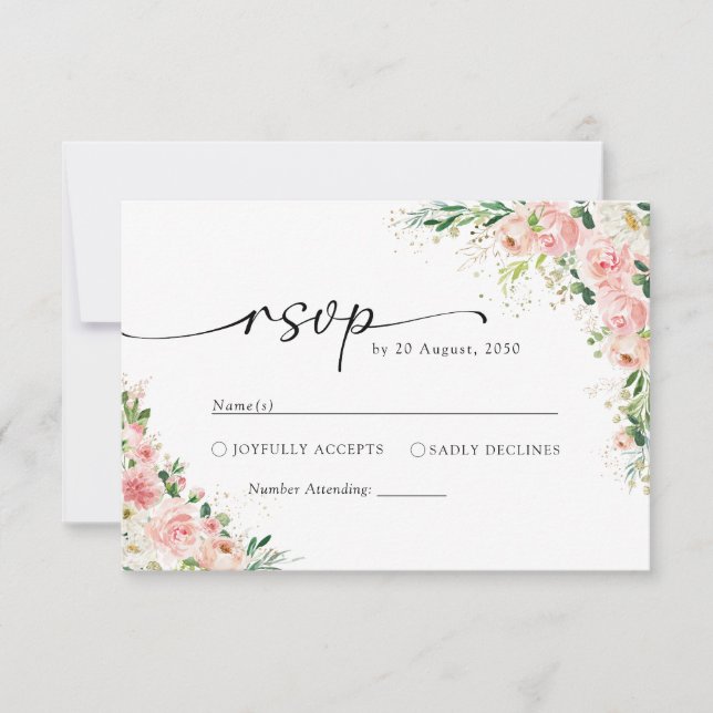 Placa RSVP de Cerimônia de Casamento Dourado Rosa  (Frente)