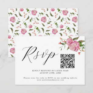 Placa RSVP de Código QR de Casamento Floral Rosa
