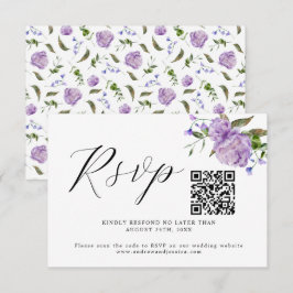 Placa RSVP de Código QR de Casamento Floral Roxo