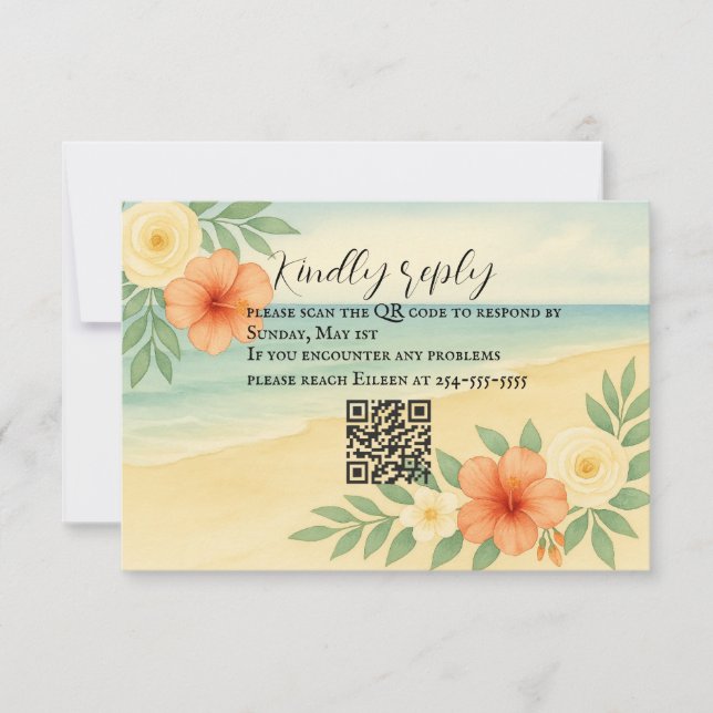 Placa RSVP de Código QR de Praia Floral Amigável p (Frente)