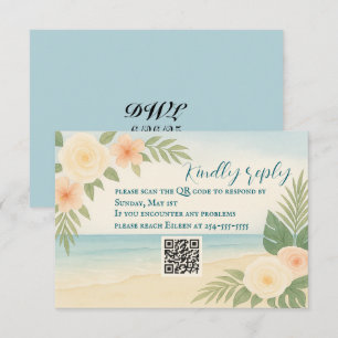 Placa RSVP de Código QR de Praia Floral Amigável p