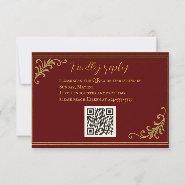 Placa RSVP de Código QR Emboscada em Forma Vermelh (Frente)