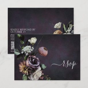 Placa RSVP de Código QR Floral de Script Puro com 