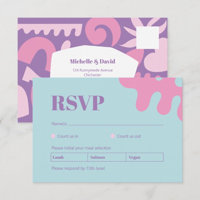 Placa RSVP de Colagem Confetti (Frente/Verso)