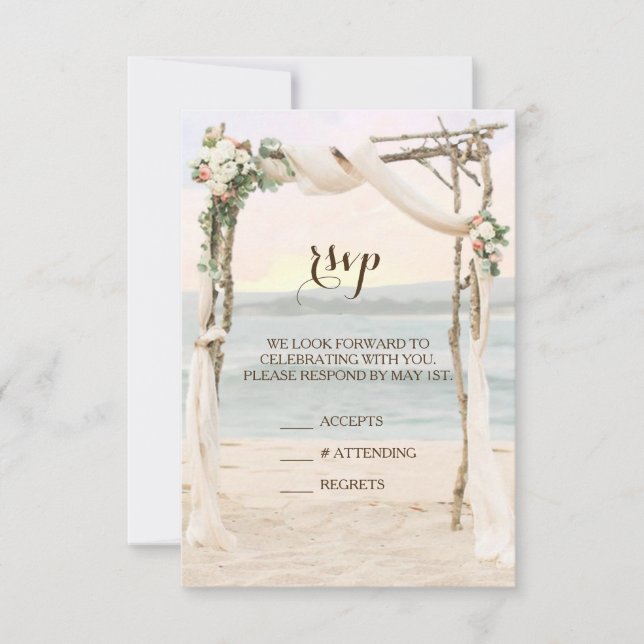 Placa RSVP de Convite de Casamento Sunset Beach Ar (Frente)