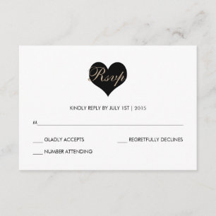 Placa RSVP de Coração Branco e Preto Moderno
