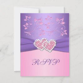 Placa RSVP de Corações Acoplados Florais Rosa e Ro