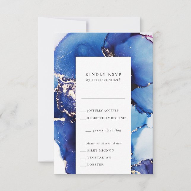Placa RSVP de Cores Aquáticas com Opções de Refeiç (Frente)