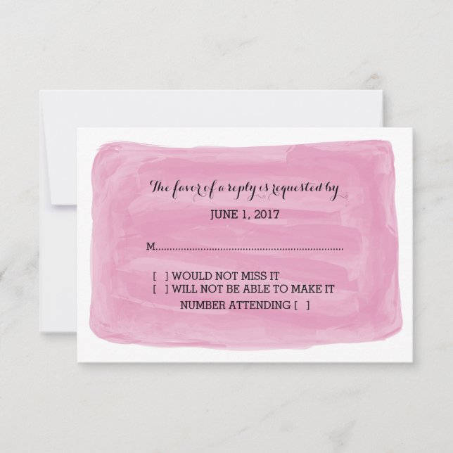 Placa RSVP de Cores d'Água Rosa (Frente)