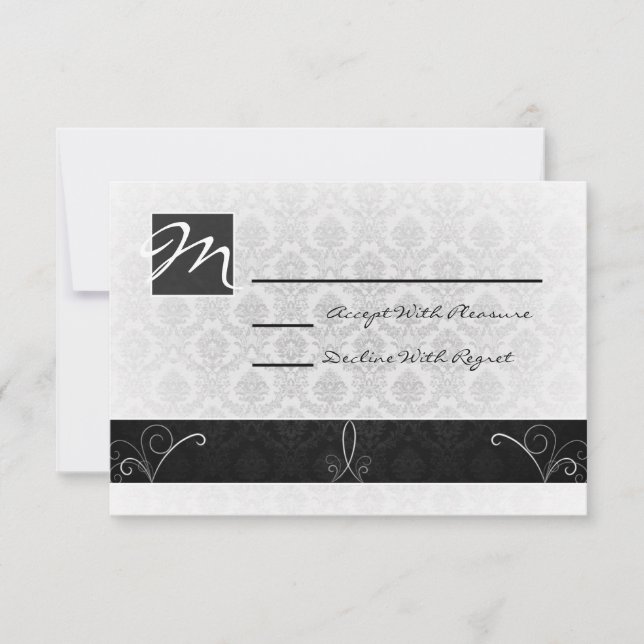 Placa RSVP de Damasco Preto e Branco (Frente)